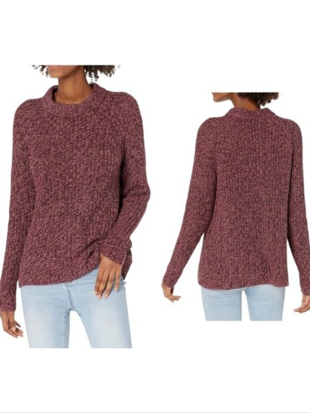 Goodthreads Spacedye Mockneck Sweater 100% Cotton Purple Pink Tone Marled Chunky